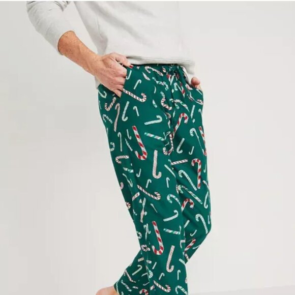 NWT Old Navy Green Candy Cane Flannel Pajama Pants Sleep Lounge Men Large - Picture 2 of 2
